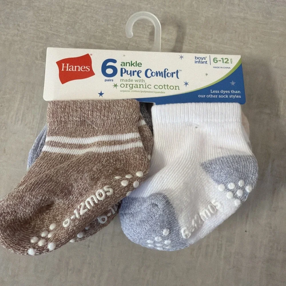 Hanes Multicolored 6 Pack Pure Comfort Ankle Socks Boys Size 6-12 Months
